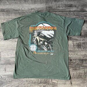 90s Harley Davidson Faded Casual Quarter Button-Up Men's Large Graphic Shirt